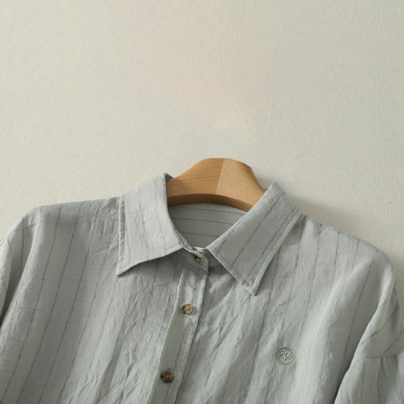 Buddha Stones Camicia da donna estiva casual minimalista a maniche lunghe con bottoni. - image 5