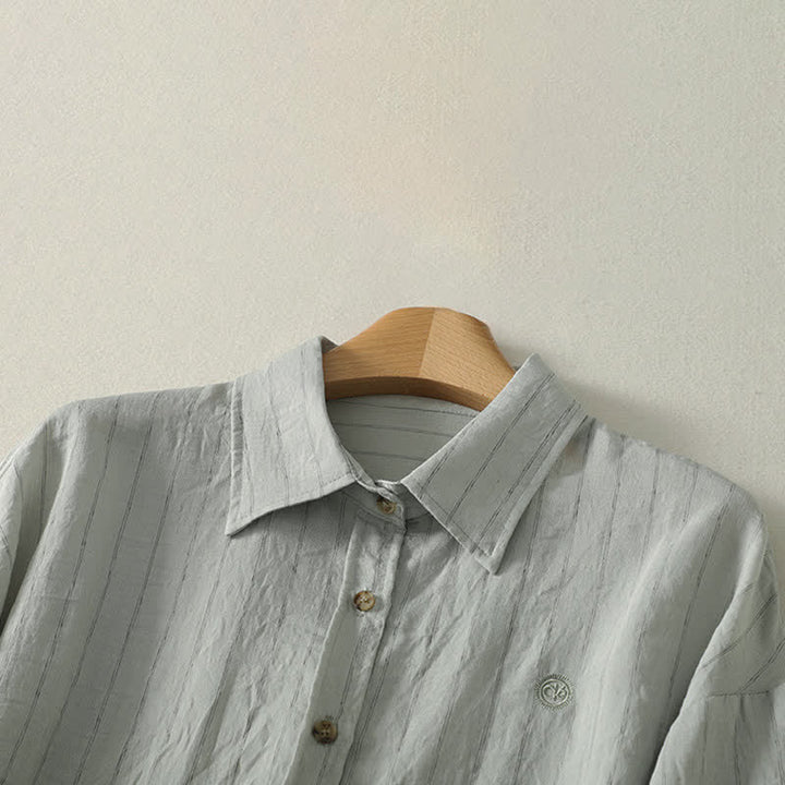 Buddha Stones Camicia da donna estiva casual minimalista a maniche lunghe con bottoni. - image 16