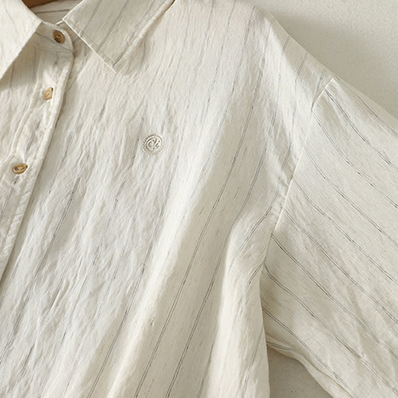 Buddha Stones Camicia da donna estiva casual minimalista a maniche lunghe con bottoni. - image 4
