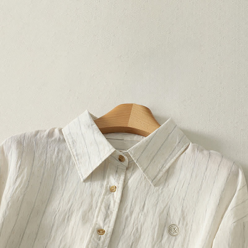 Buddha Stones Camicia da donna estiva casual minimalista a maniche lunghe con bottoni. - image 2