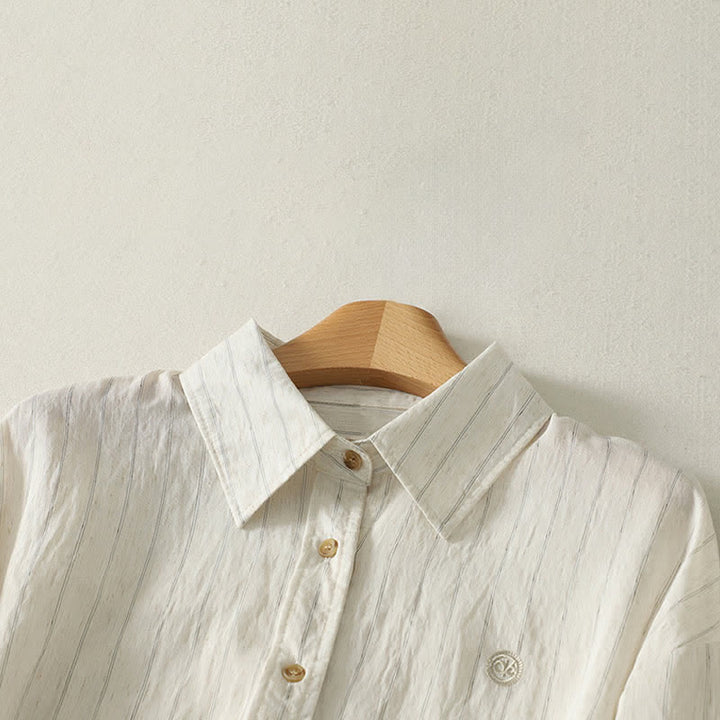 Buddha Stones Camicia da donna estiva casual minimalista a maniche lunghe con bottoni. - image 2