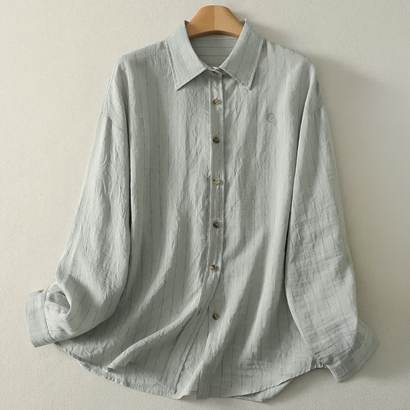 Buddha Stones Camicia da donna estiva casual minimalista a maniche lunghe con bottoni. - Blu acciaio chiaro - US8-10, UK/AU12-14, EU40-42 (2XL) - image 15