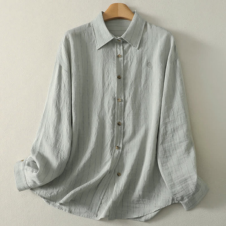 Buddha Stones Camicia da donna estiva casual minimalista a maniche lunghe con bottoni. - Blu acciaio chiaro - US8-10, UK/AU12-14, EU40-42 (2XL) - image 15