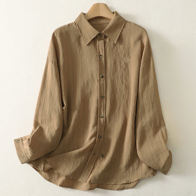 Buddha Stones Camicia da donna estiva casual minimalista a maniche lunghe con bottoni. - Tan - US8-10, UK/AU12-14, EU40-42 (2XL) - image 11