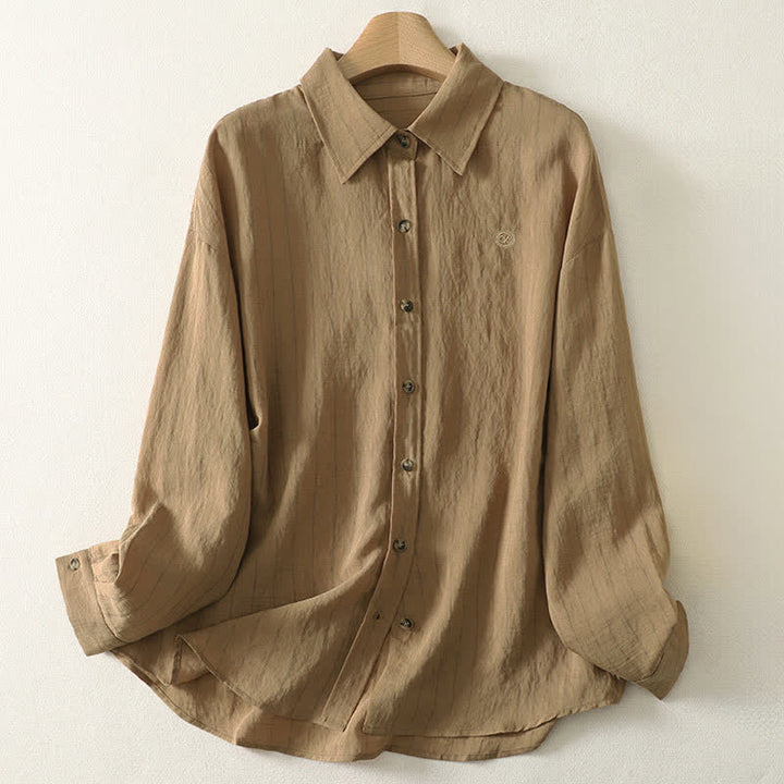 Buddha Stones Camicia da donna estiva casual minimalista a maniche lunghe con bottoni. - Tan - US8-10, UK/AU12-14, EU40-42 (2XL) - image 11