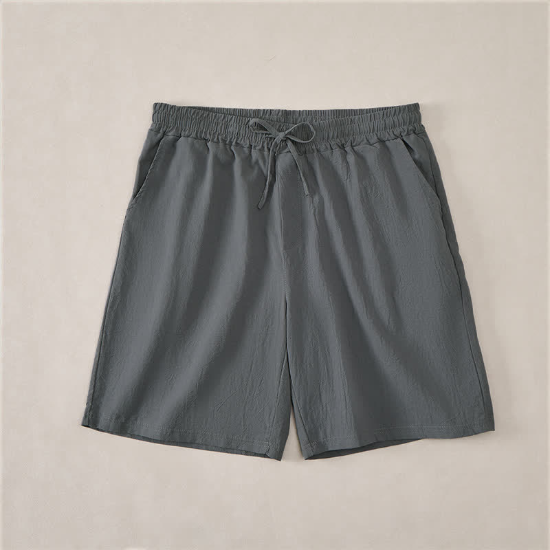 Buddha Stones Pantaloncini da uomo estivi casual in cotone tinta unita con coulisse e tasche. - Grigio ardesia - US/UK/AU44，EU54 (3XL) - image 7