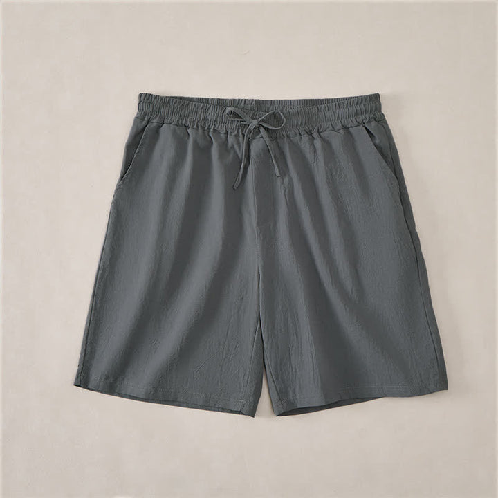 Buddha Stones Pantaloncini da uomo estivi casual in cotone tinta unita con coulisse e tasche. - Grigio ardesia - US/UK/AU44，EU54 (3XL) - image 7
