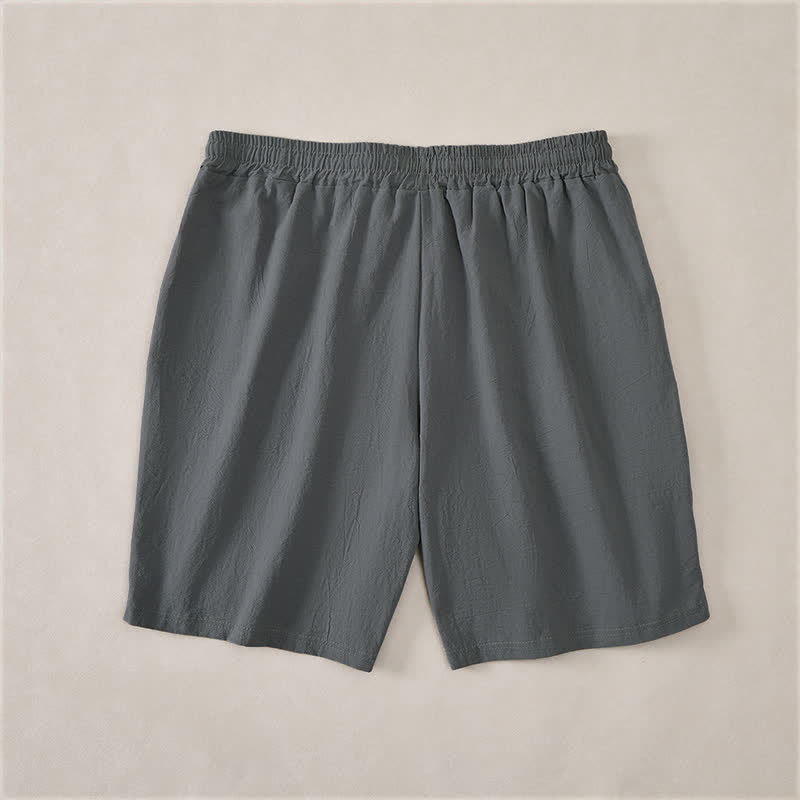 Buddha Stones Pantaloncini da uomo estivi casual in cotone tinta unita con coulisse e tasche. - image 8