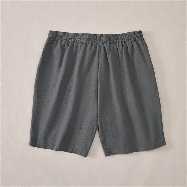 Buddha Stones Pantaloncini da uomo estivi casual in cotone tinta unita con coulisse e tasche. - image 8