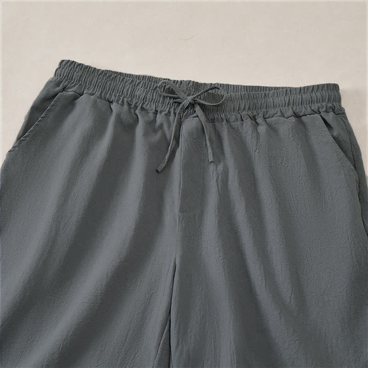Buddha Stones Pantaloncini da uomo estivi casual in cotone tinta unita con coulisse e tasche. - image 9
