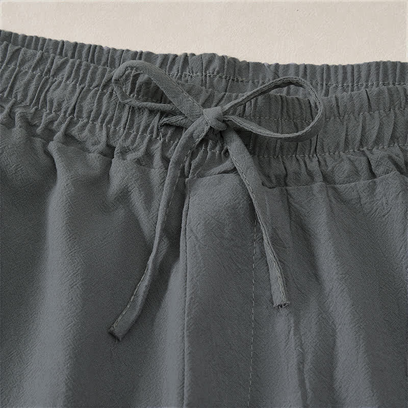 Buddha Stones Pantaloncini da uomo estivi casual in cotone tinta unita con coulisse e tasche. - image 10