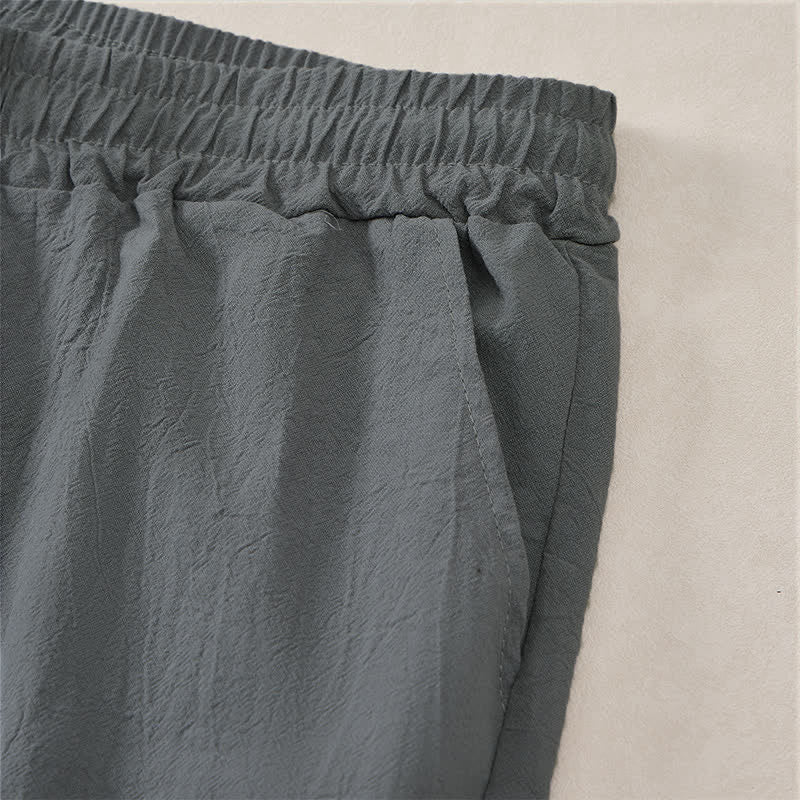 Buddha Stones Pantaloncini da uomo estivi casual in cotone tinta unita con coulisse e tasche. - image 11