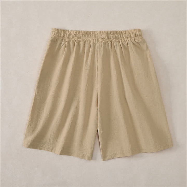 Buddha Stones Pantaloncini da uomo estivi casual in cotone tinta unita con coulisse e tasche. - image 17