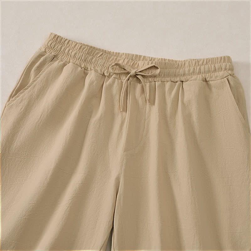 Buddha Stones Pantaloncini da uomo estivi casual in cotone tinta unita con coulisse e tasche. - image 18