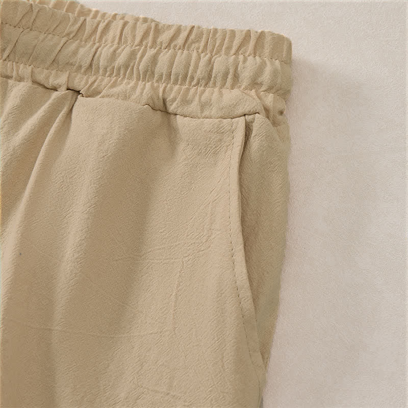 Buddha Stones Pantaloncini da uomo estivi casual in cotone tinta unita con coulisse e tasche. - image 20