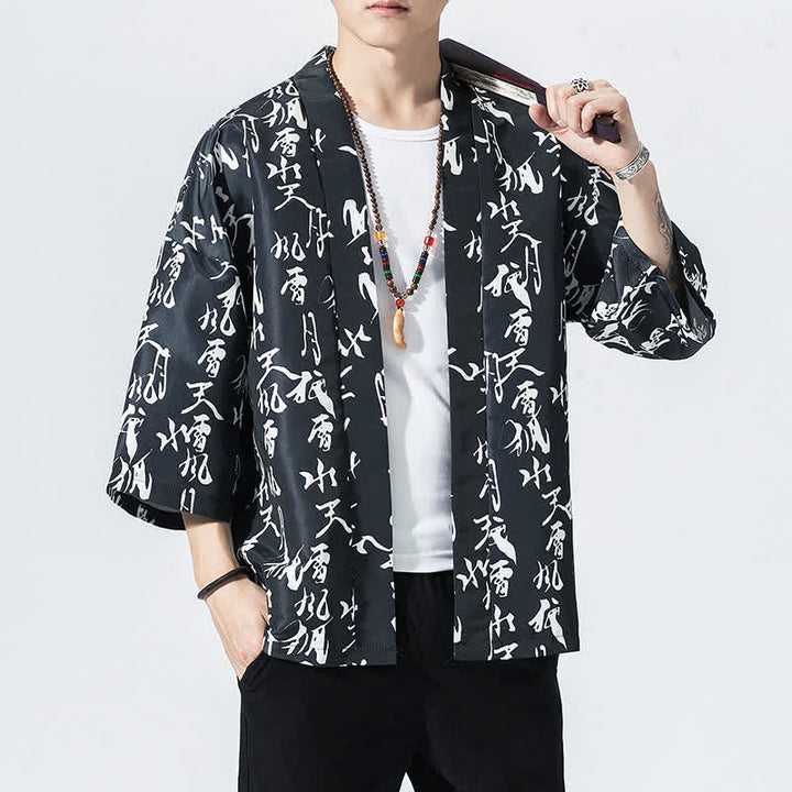 Buddha Stones Kimono da uomo estivo casual vintage con apertura frontale e stampa a onde e gru. - image 11