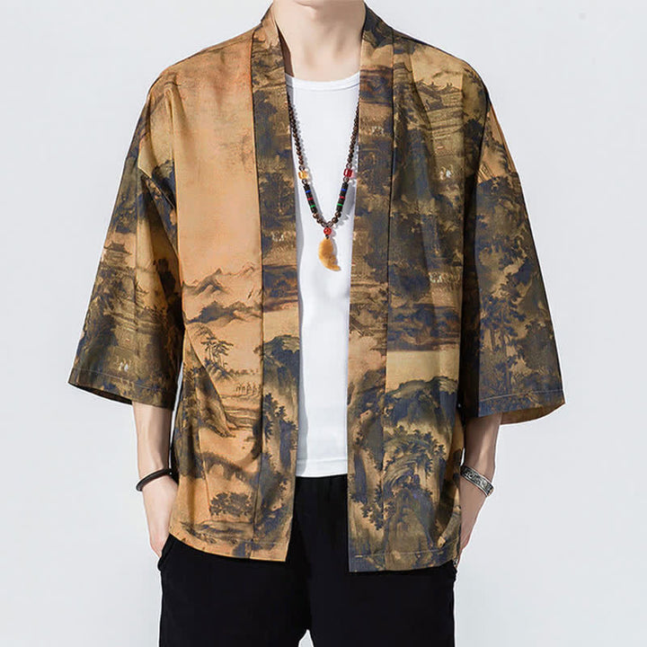 Buddha Stones Kimono da uomo estivo casual vintage con apertura frontale e stampa a onde e gru. - Perù - US/UK/AU46, EU56 (5XL) - image 7