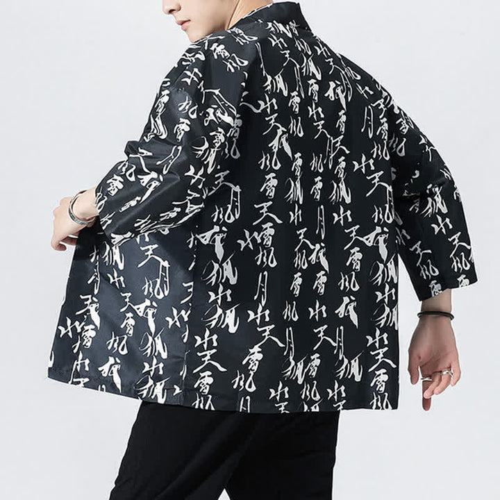Buddha Stones Kimono da uomo estivo casual vintage con apertura frontale e stampa a onde e gru. - image 12