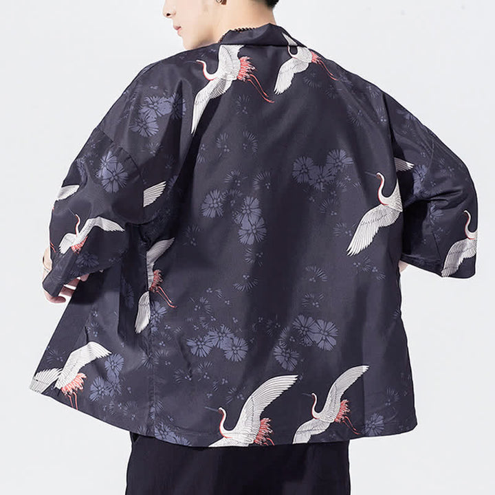Buddha Stones Kimono da uomo estivo casual vintage con apertura frontale e stampa a onde e gru. - image 6