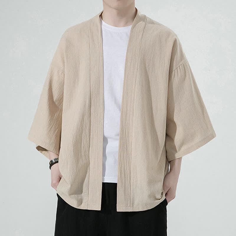 Buddha Stones Kimono da uomo estivo, casual, minimalista, tinta unita. - Tan - US/UK/AU46, EU56 (5XL) - image 4