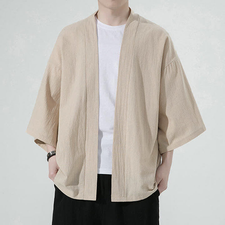 Buddha Stones Kimono da uomo estivo, casual, minimalista, tinta unita. - Tan - US/UK/AU46, EU56 (5XL) - image 4