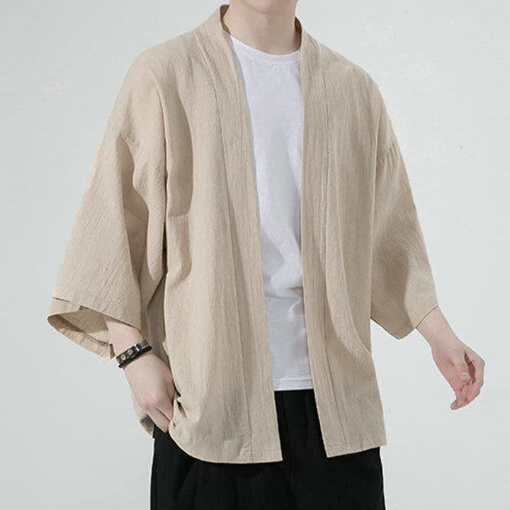 Buddha Stones Kimono da uomo estivo, casual, minimalista, tinta unita. - image 5
