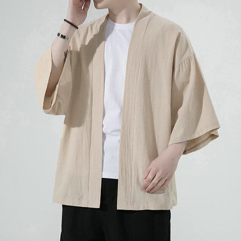 Buddha Stones Kimono da uomo estivo, casual, minimalista, tinta unita. - image 6