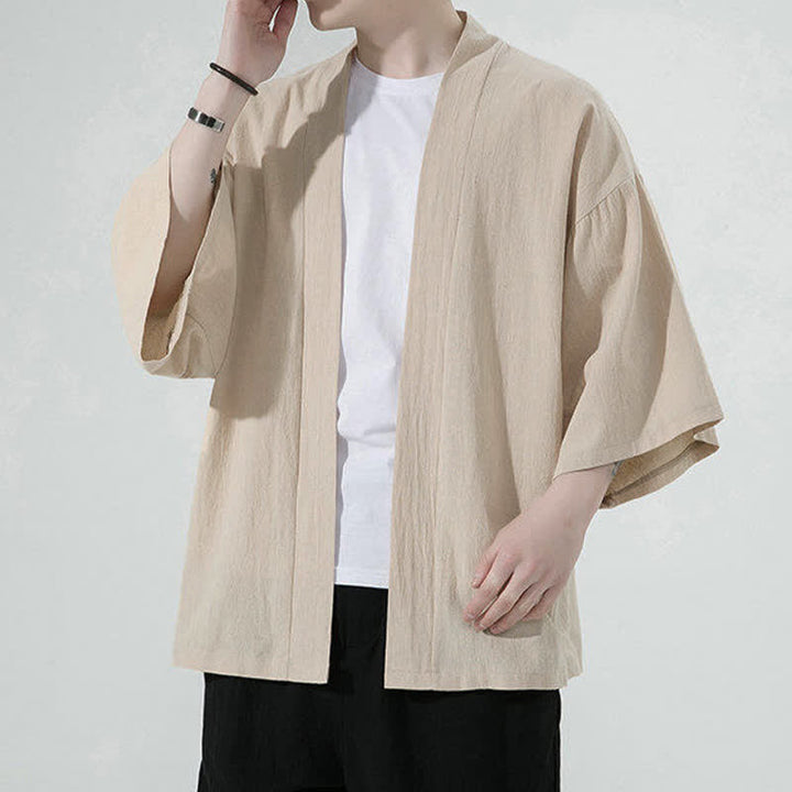 Buddha Stones Kimono da uomo estivo, casual, minimalista, tinta unita. - image 6