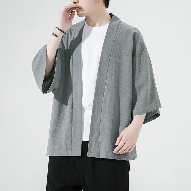 Buddha Stones Kimono da uomo estivo, casual, minimalista, tinta unita. - Argento - US/UK/AU46, EU56 (5XL) - image 0