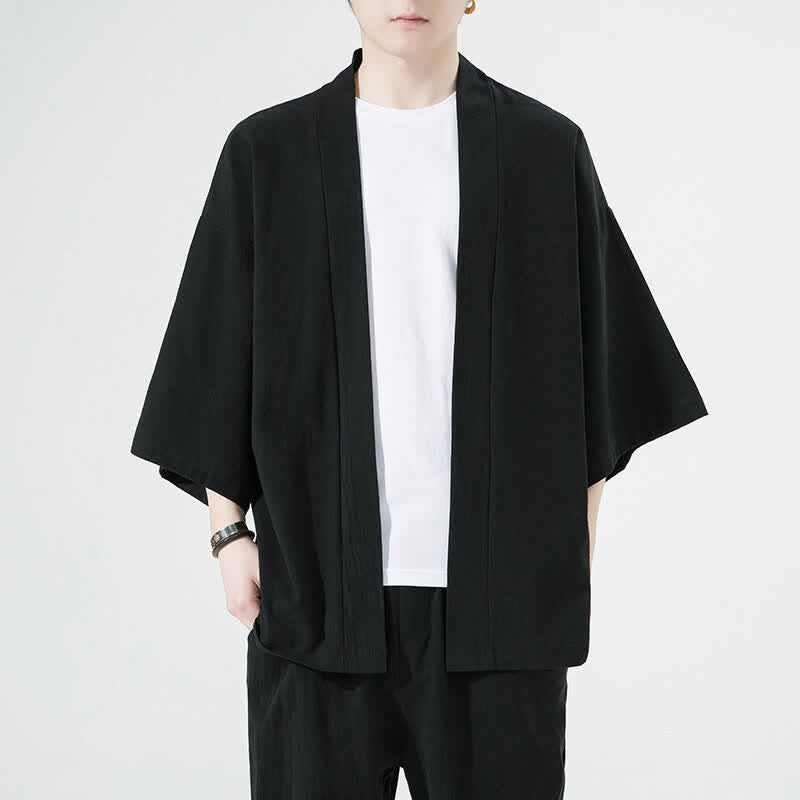 Buddha Stones Kimono da uomo estivo, casual, minimalista, tinta unita. - Nero - US/UK/AU46, EU56 (5XL) - image 1