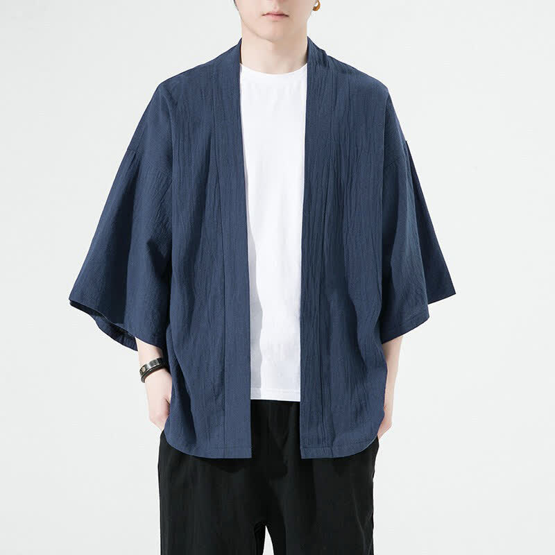 Buddha Stones Kimono da uomo estivo, casual, minimalista, tinta unita. - Blu ardesia scuro - US/UK/AU46, EU56 (5XL) - image 3