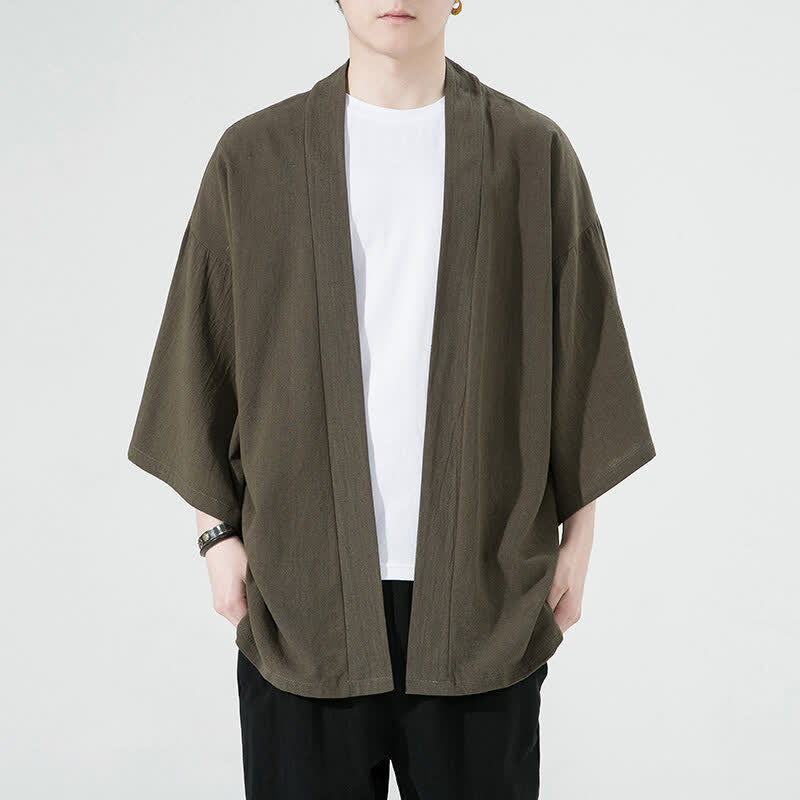 Buddha Stones Kimono da uomo estivo, casual, minimalista, tinta unita. - Verde oliva - US/UK/AU46, EU56 (5XL) - image 2