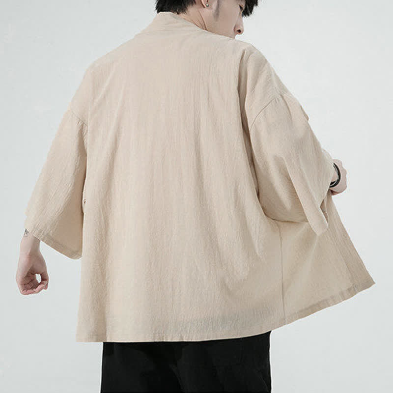 Buddha Stones Kimono da uomo estivo, casual, minimalista, tinta unita. - image 8