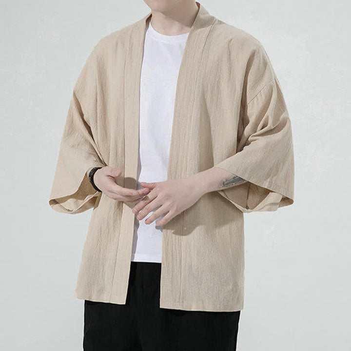Buddha Stones Kimono da uomo estivo, casual, minimalista, tinta unita. - image 7
