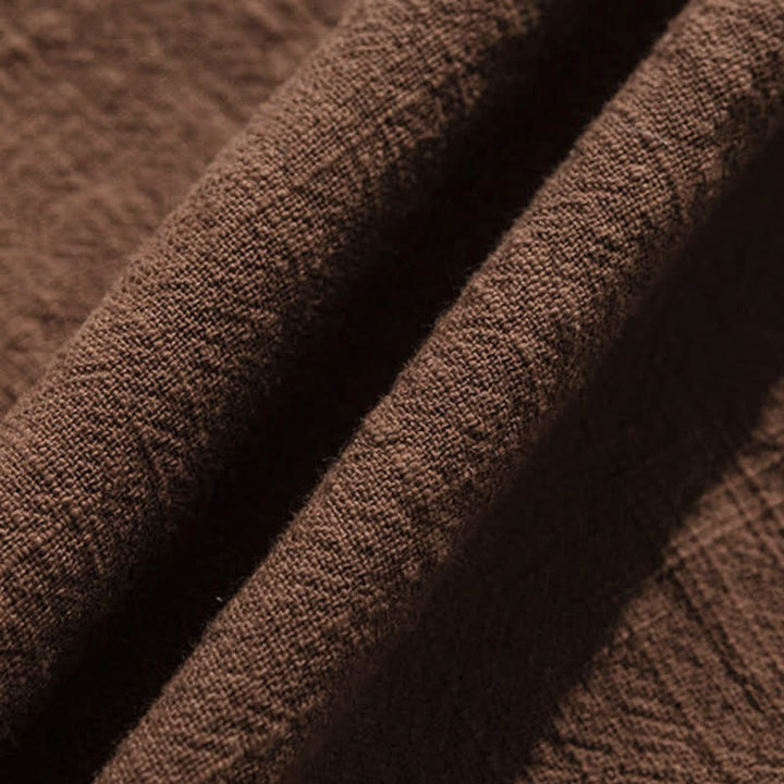 Buddha Stones Camicia da uomo estiva casual a maniche corte in cotone tinta unita con bottoni a rana e taschino, stile Tang. - image 15