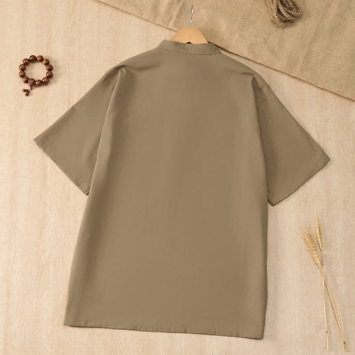 Buddha Stones Camicia da uomo estiva casual a maniche corte con colletto alla coreana e taschino, in stile Tang. - image 1