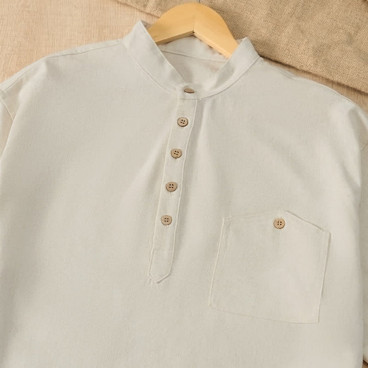 Buddha Stones Camicia da uomo estiva casual a maniche corte con colletto alla coreana e taschino, in stile Tang. - image 22