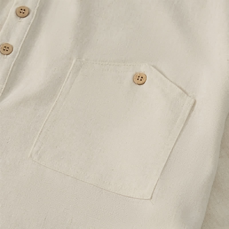 Buddha Stones Camicia da uomo estiva casual a maniche corte con colletto alla coreana e taschino, in stile Tang. - image 24