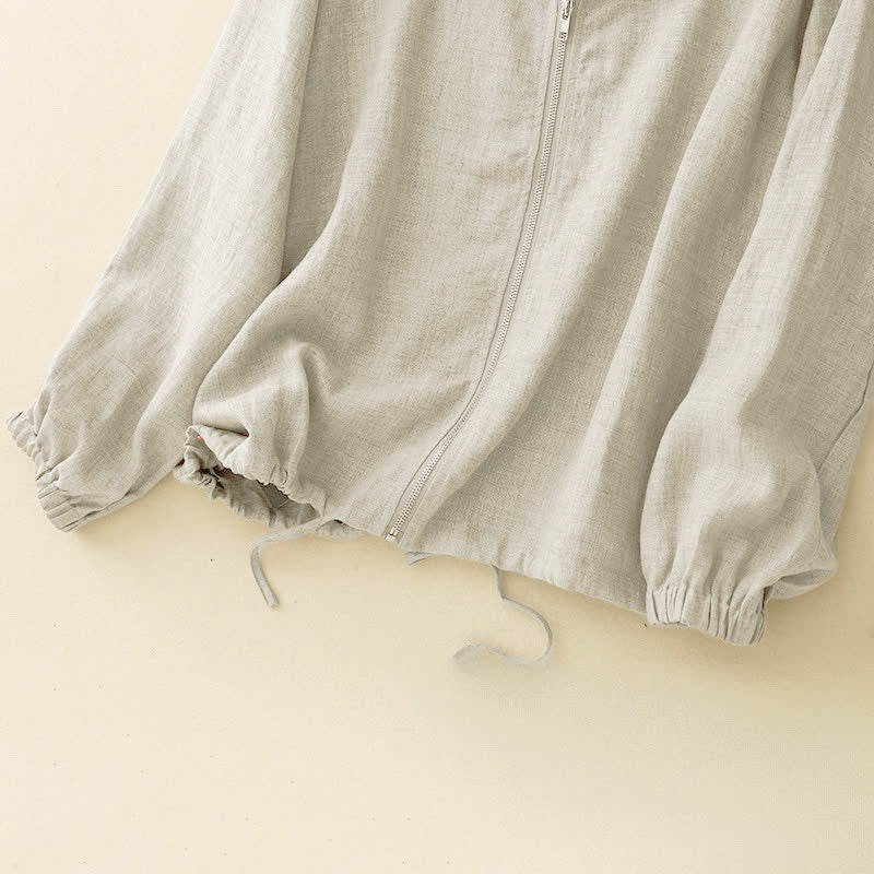 Buddha Stones Camicia da donna estiva casual minimalista a maniche lunghe con coulisse e tasca, tinta unita. - image 3