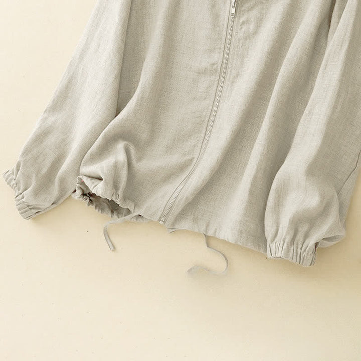 Buddha Stones Camicia da donna estiva casual minimalista a maniche lunghe con coulisse e tasca, tinta unita. - image 3