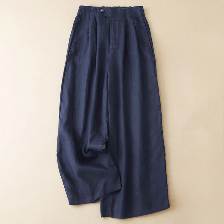 Buddha Stones Pantaloni estivi casual minimalisti con bottoni, tinta unita, alla caviglia, da donna, a gamba larga con tasca - Marina - US8-10, UK/AU12-14, EU40-42 (2XL) - image 6