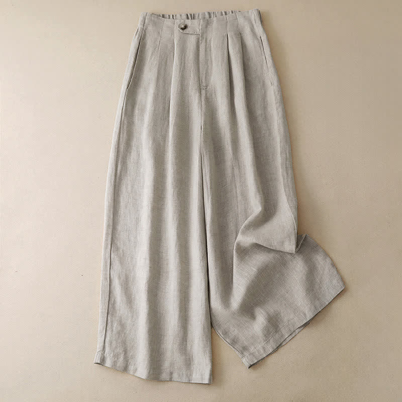 Buddha Stones Pantaloni estivi casual minimalisti con bottoni, tinta unita, alla caviglia, da donna, a gamba larga con tasca - Beige - US8-10, UK/AU12-14, EU40-42 (2XL) - image 11