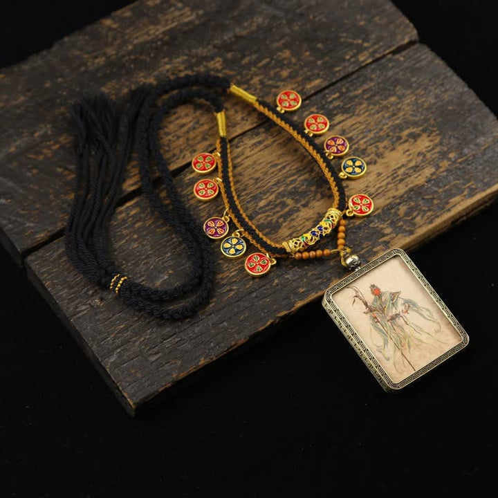 Buddha Stones Collana Thangka con nappa intrecciata, simbolo di protezione del Signore Guan in rame. - Signore Guan Thangak con armatura blu - image 7