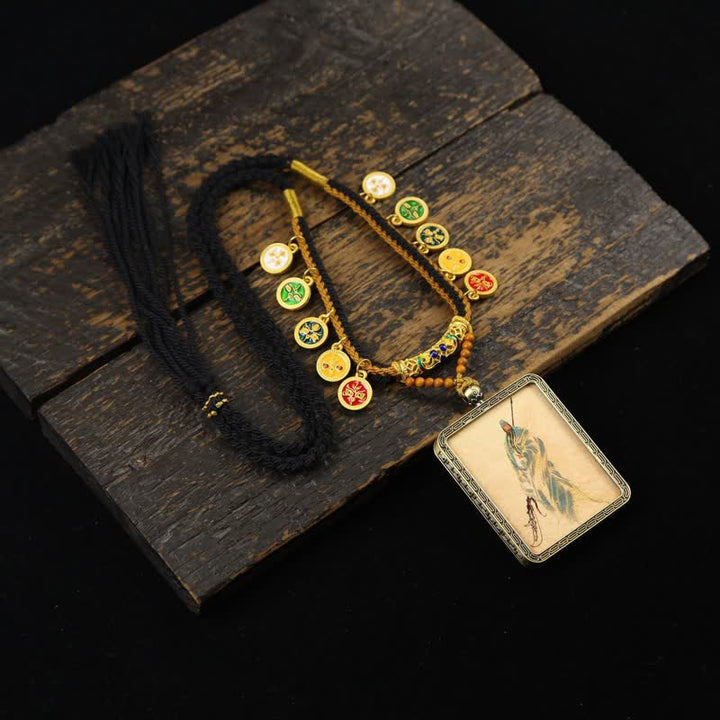 Buddha Stones Collana Thangka con nappa intrecciata, simbolo di protezione del Signore Guan in rame. - Signore Guan Thanga vestito di blu - image 17