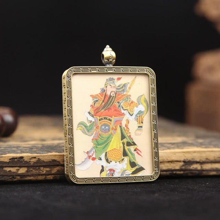Buddha Stones Collana Thangka con nappa intrecciata, simbolo di protezione del Signore Guan in rame. - image 22
