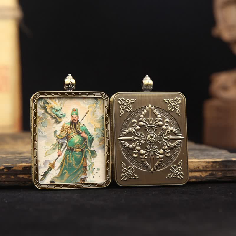Buddha Stones Collana Thangka con nappa intrecciata, simbolo di protezione del Signore Guan in rame. - image 3