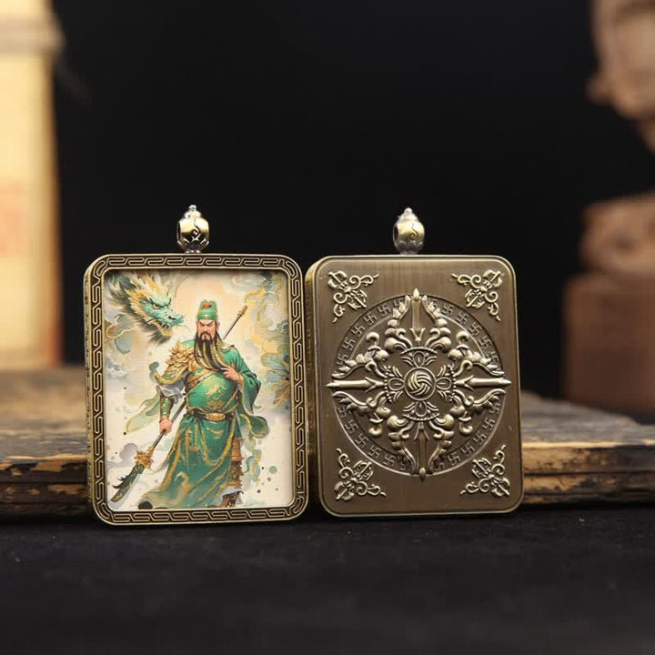 Buddha Stones Collana Thangka con nappa intrecciata, simbolo di protezione del Signore Guan in rame. - image 3