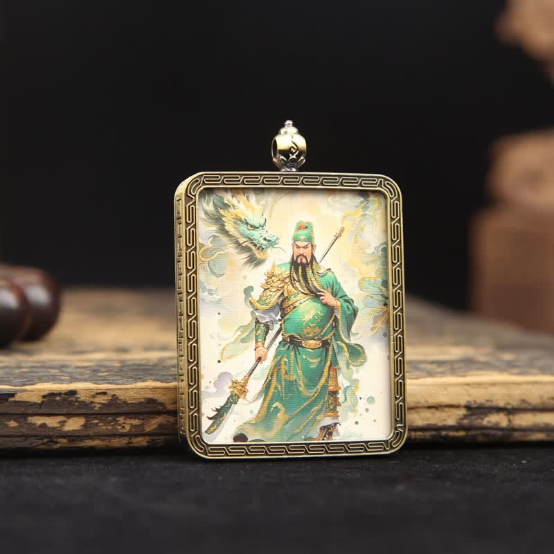 Buddha Stones Collana Thangka con nappa intrecciata, simbolo di protezione del Signore Guan in rame. - image 2