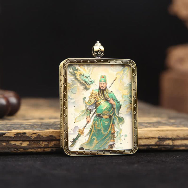 Buddha Stones Collana Thangka con nappa intrecciata, simbolo di protezione del Signore Guan in rame. - image 2