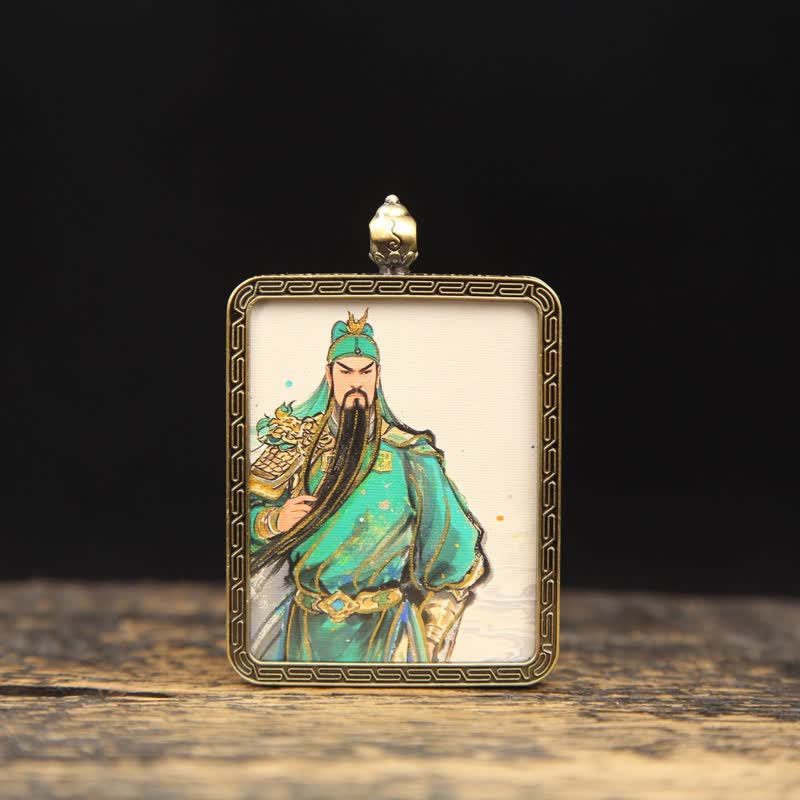 Buddha Stones Collana Thangka con nappa intrecciata, simbolo di protezione del Signore Guan in rame. - image 6